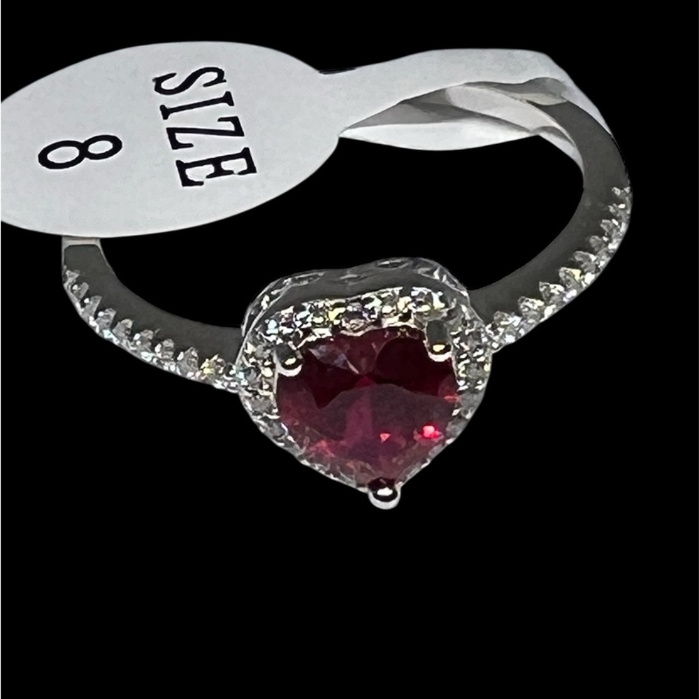 Elegant Silver and Red Heart Ring